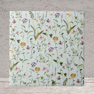 Watercolor Wildflower Garden Floral Pattern Ceramic Tile