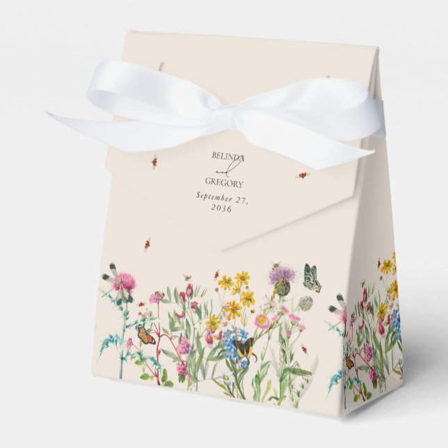 Watercolor Wildflower Garden & Insects Wedding Favor Boxes (Front Side)