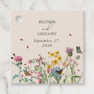 Watercolor Wildflower Garden & Insects Wedding Favor Tags