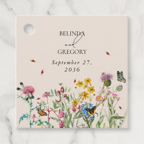 Watercolor Wildflower Garden  Insects Wedding Favor Tags
