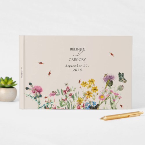 Watercolor Wildflower Garden  Insects Wedding Guest Book