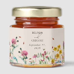 Watercolor Wildflower Garden & Insects Wedding Honey Jar Favors