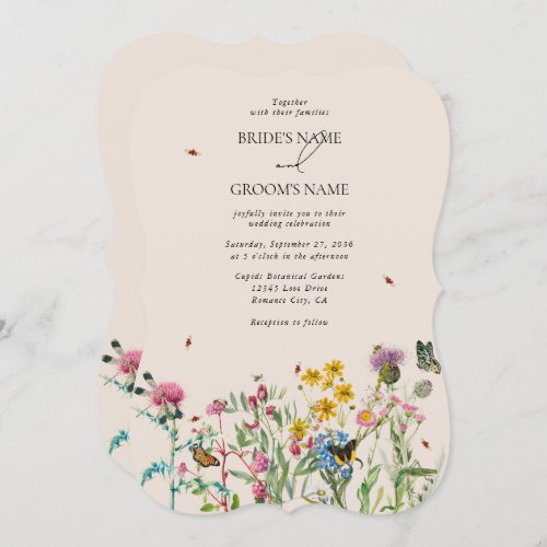 Watercolor Wildflower Garden  Insects Wedding Inv Invitation