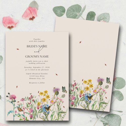 Watercolor Wildflower Garden  Insects Wedding Invitation