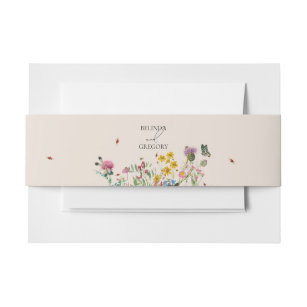 Watercolor Wildflower Garden & Insects Wedding Invitation Belly Band