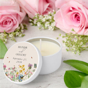 Watercolor Wildflower Garden & Insects Wedding Mini Candle Favors