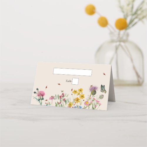 Watercolor Wildflower Garden  Insects Wedding Place Card