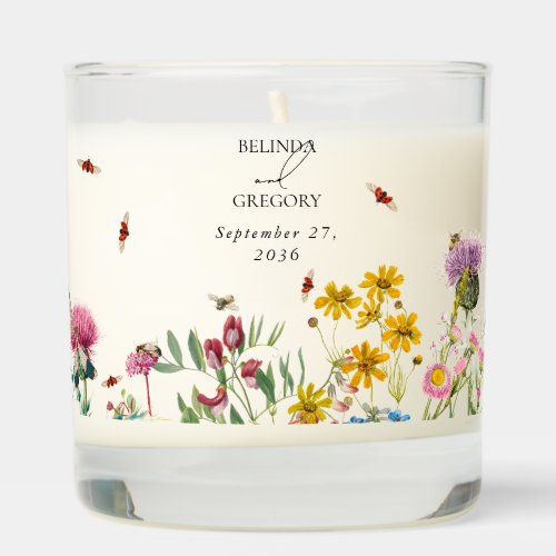 Watercolor Wildflower Garden  Insects Wedding Scented Candle