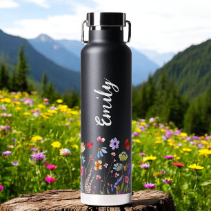 Watercolor Wildflower Garden Monogram Name Water Bottle