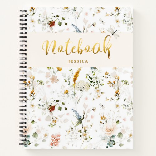 Watercolor Wildflower Garden Monogram  Notebook