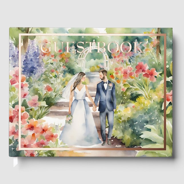 Watercolor Wildflower Garden Spring Wedding  Foil Guest Book (Front)