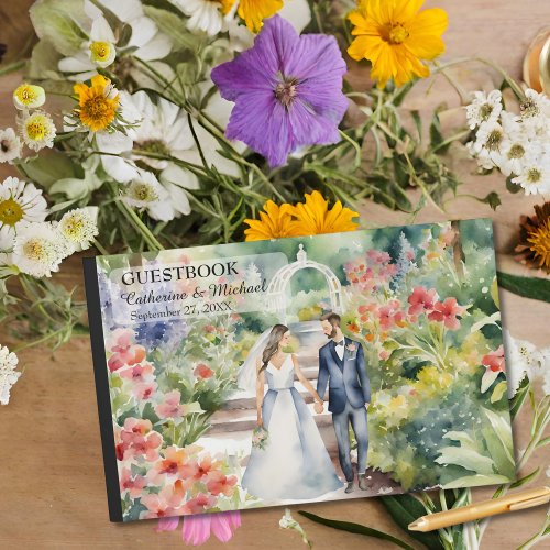 Watercolor Wildflower Garden Spring Wedding  Guest Book