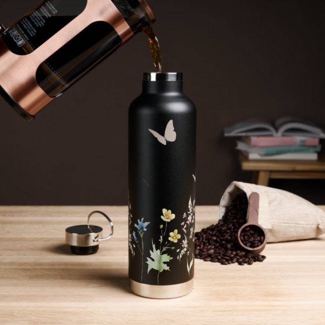 Watercolor Wildflower Garden Water Bottle (Insitu (Coffee))
