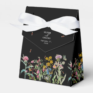 Watercolor Wildflower Garden Wedding Black Boho Favor Boxes