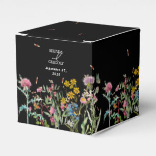 Watercolor Wildflower Garden Wedding Black Boho Favor Boxes