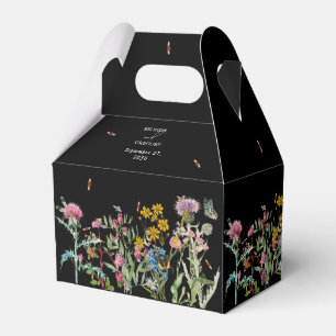 Watercolor Wildflower Garden Wedding Black Boho Favor Boxes