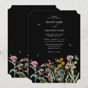 Watercolor Wildflower Garden Wedding Black Boho Invitation