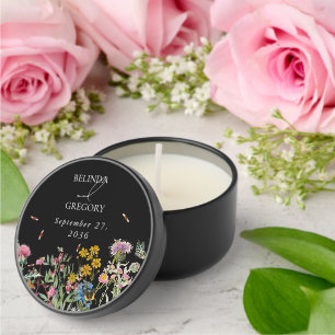 Watercolor Wildflower Garden Wedding Black Boho Mini Candle Favors