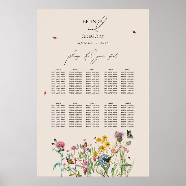 Watercolor Wildflower Garden Wedding Seating Chart (Front)