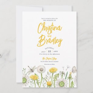Watercolor Wildflower Garden Yellow Gray Wedding Invitation