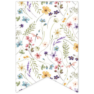 Watercolor Wildflower Girl 1st Birthday Bunting Flags