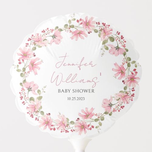 Watercolor wildflower girl baby shower balloon