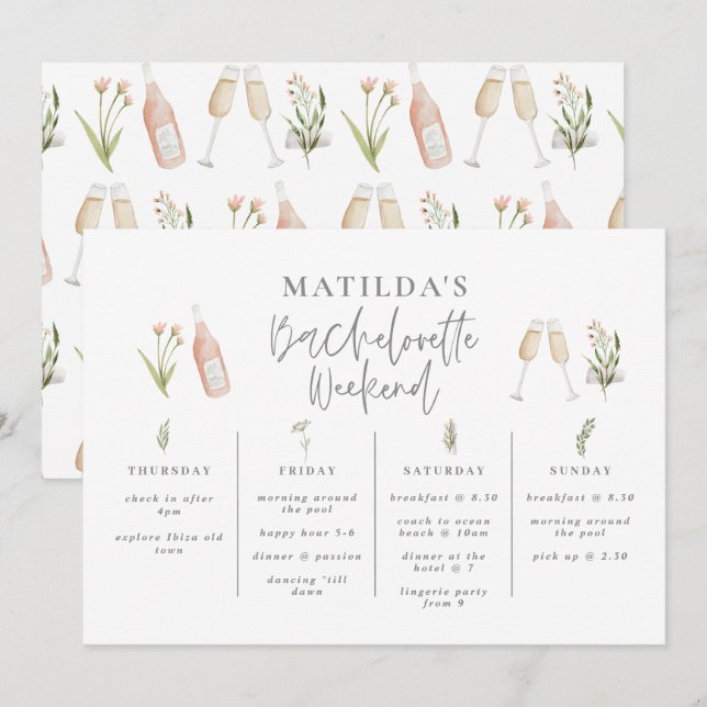 Watercolor wildflower girly bachelorette itinerary (Front/Back)