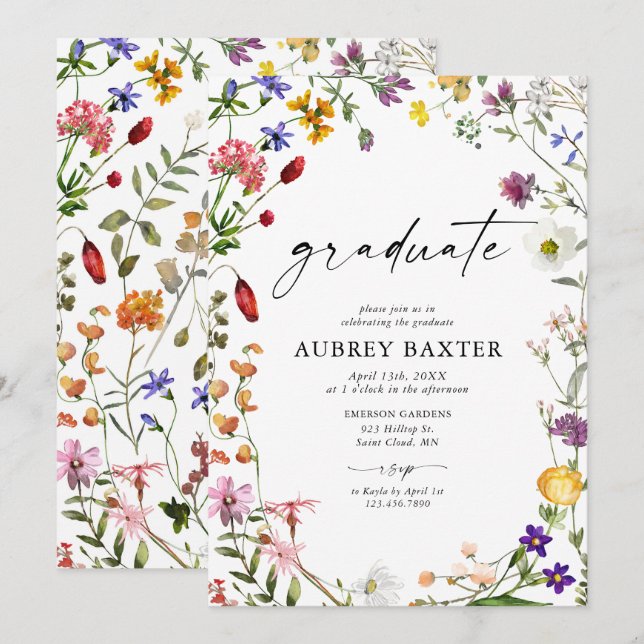 Watercolor Wildflower Graduation Party Invitation (Front/Back)