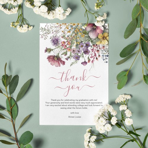 Watercolor Wildflower Graduation Thank You Card