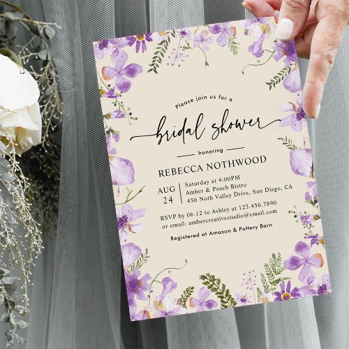 Watercolor Wildflower Greenery Bridal Shower Invitation