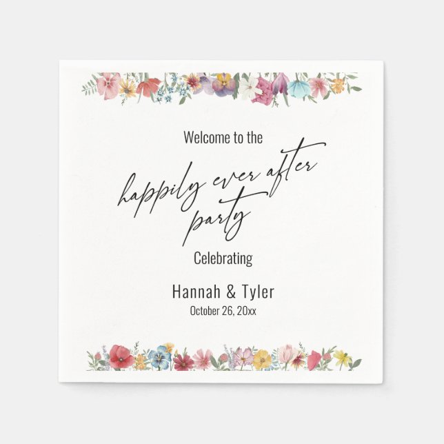 Watercolor Wildflower Happily Ever After Party Napkins (Front)