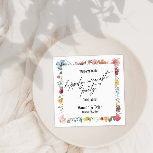 Watercolor Wildflower Happily Ever After Party Napkins