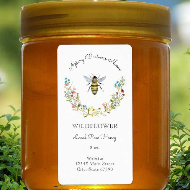 Watercolor Wildflower Honey Bee Apiary Product Label (Creator Uploaded)