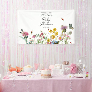 Watercolor Wildflower Insects Floral Baby Shower Banner