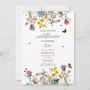 Watercolor Wildflower Insects Floral Girl Birthday Invitation