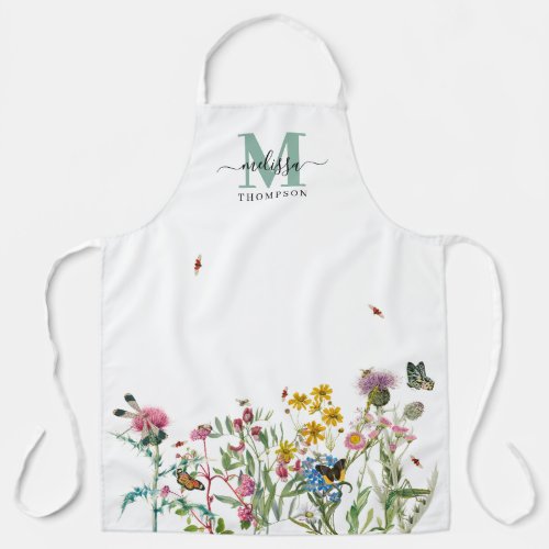 Watercolor Wildflower Insects Floral Spring Garden Apron