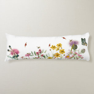 Watercolor Wildflower Insects Floral Spring Garden Body Pillow