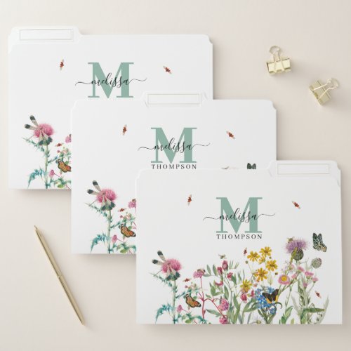 Watercolor Wildflower Insects Floral Spring Garden File Folder