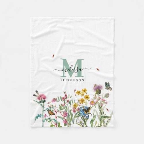 Watercolor Wildflower Insects Floral Spring Garden Fleece Blanket