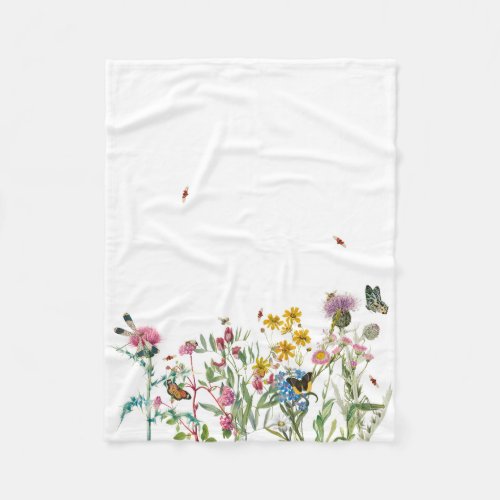 Watercolor Wildflower Insects Floral Spring Garden Fleece Blanket