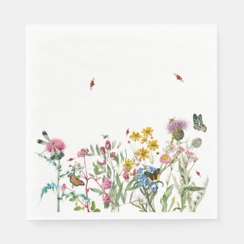 Watercolor Wildflower Insects Floral Spring Garden Napkins