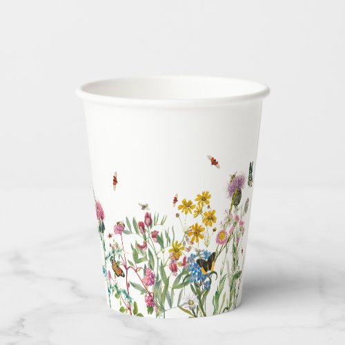 Watercolor Wildflower Insects Floral Spring Garden Paper Cups