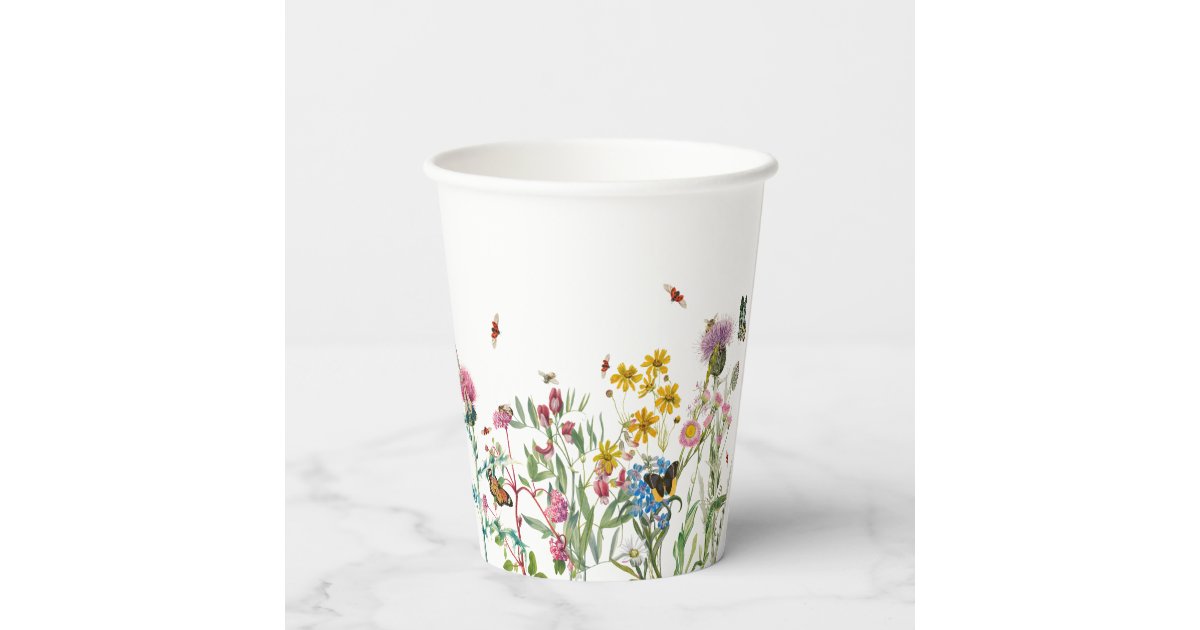 Watercolor Wildflower Insects Floral Spring Garden Paper Cups | Zazzle