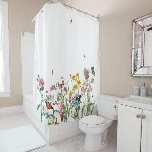 Watercolor Wildflower Insects Floral Spring Garden Shower Curtain
