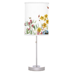 Watercolor Wildflower Insects Floral Spring Garden Table Lamp