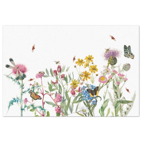 Watercolor Wildflower Insects Floral Spring Garden Tissue Paper