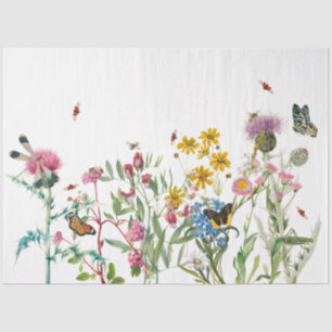 Watercolor Wildflower Insects Floral Spring Garden Tissue Paper