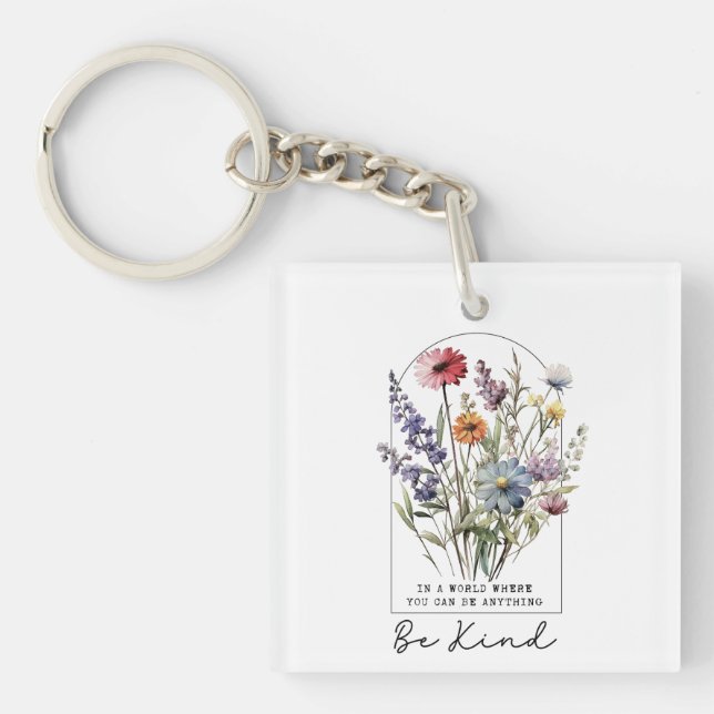 Watercolor Wildflower Kindness Charm Keychain (Front)