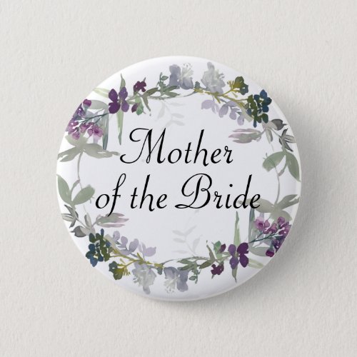 Watercolor Wildflower Lavender Mother of the Bride Button