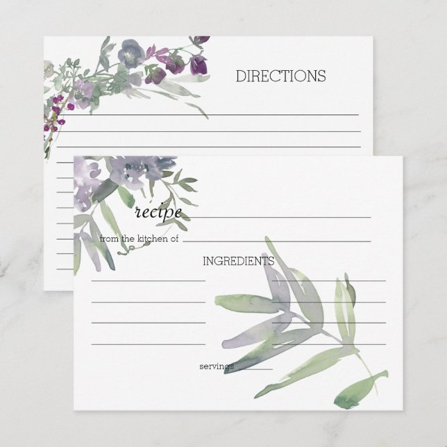 Watercolor Wildflower Lavender Wedding Recipe Card (Front/Back)